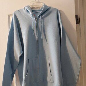 Light Blue Full Zip Men EcoSmart Hooded Jacket by Hanes Sz L